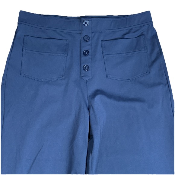 Halara Wide Leg Pants size L Pull on Faux Button Front Navy NWT - Picture 2 of 6